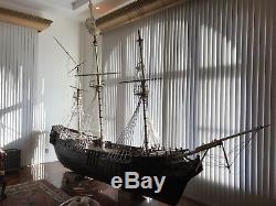 Massive Nautical Antique Carved Wooden Model Boat Ship