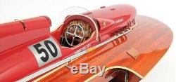 Model Motorboat Ferrari Hydroplane Boat Painted Red Solid Wood Leather Mah