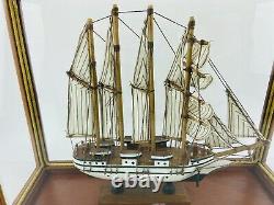 Model Ship Boat In Case J. S. Elcano Shane Martin Wooden Sails Vintage