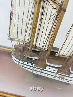 Model Ship Boat In Case J. S. Elcano Shane Martin Wooden Sails Vintage