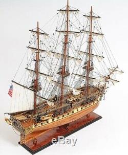 Model Ship Traditional Antique Uss Constitution Boats Sailing Wood Base E