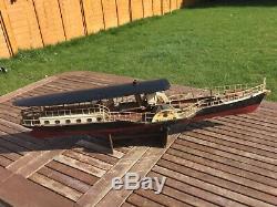 Model boat, 3 ft long paddle steamer vintage model