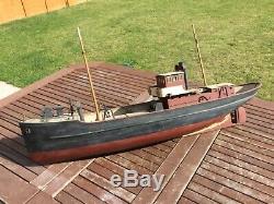 Model boat. Vintage 1950s wooden plank 3ft model