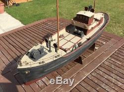 Model boat. Vintage 1950s wooden plank 3ft model