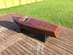 Model boat all wood launch with electric motor