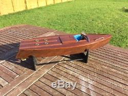 Model boat all wood launch with electric motor