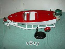 Model wood boat Scratch built with Trailer, & Altrascale Outboard 55E Display