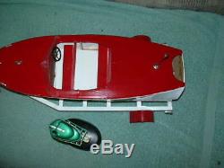 Model wood boat Scratch built with Trailer, & Altrascale Outboard 55E Display