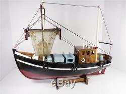 Nautical Maritime Wood Model Shrimp Fishing Boat Detailed Black And Red Artwork