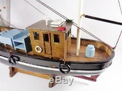 Nautical Maritime Wood Model Shrimp Fishing Boat Detailed Black And Red Artwork