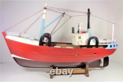 Nautical Maritime Wood Net Fishing Boat Detailed Model Red Brown & Blue Artwork