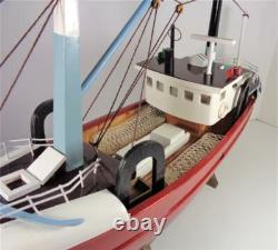 Nautical Maritime Wood Net Fishing Boat Detailed Model Red Brown & Blue Artwork