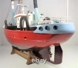 Nautical Maritime Wood Net Fishing Boat Detailed Model Red Brown & Blue Artwork