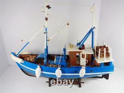 Nautical Wood Model Lobster Fishing Boat Detailed Blue & White Table Top Artwork