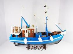 Nautical Wood Model Lobster Fishing Boat Detailed Blue & White Table Top Artwork