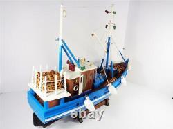 Nautical Wood Model Lobster Fishing Boat Detailed Blue & White Table Top Artwork