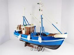 Nautical Wood Model Lobster Fishing Boat Detailed Blue & White Table Top Artwork