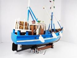 Nautical Wood Model Lobster Fishing Boat Detailed Blue & White Table Top Artwork