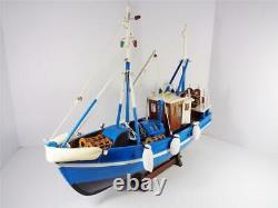 Nautical Wood Model Lobster Fishing Boat Detailed Blue & White Table Top Artwork