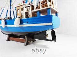 Nautical Wood Model Lobster Fishing Boat Detailed Blue & White Table Top Artwork