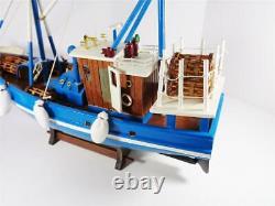 Nautical Wood Model Lobster Fishing Boat Detailed Blue & White Table Top Artwork