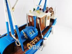 Nautical Wood Model Lobster Fishing Boat Detailed Blue & White Table Top Artwork