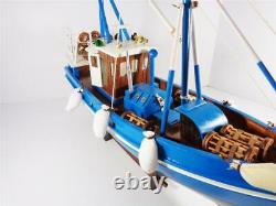 Nautical Wood Model Lobster Fishing Boat Detailed Blue & White Table Top Artwork