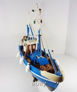 Nautical Wood Model Lobster Fishing Boat Detailed Blue & White Table Top Artwork