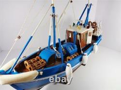 Nautical Wood Model Lobster Fishing Boat Detailed Blue & White Table Top Artwork