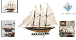 Navy and Walnut Sailboat Replica Model for Tabletop Decoration and Display