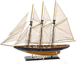 Navy and Walnut Sailboat Replica Model for Tabletop Decoration and Display