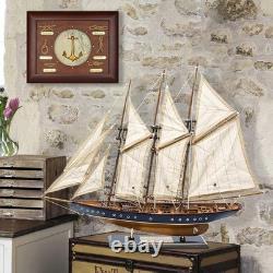 Navy and Walnut Sailboat Replica Model for Tabletop Decoration and Display