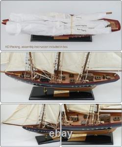 Navy and Walnut Sailboat Replica Model for Tabletop Decoration and Display
