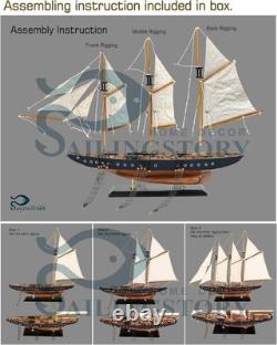 Navy and Walnut Sailboat Replica Model for Tabletop Decoration and Display