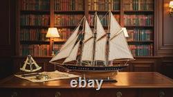 Navy and Walnut Sailboat Replica Model for Tabletop Decoration and Display