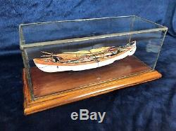 New Bedford Whale Boat Wood Model In Leaded Glass Case Handmade