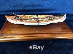 New Bedford Whale Boat Wood Model In Leaded Glass Case Handmade