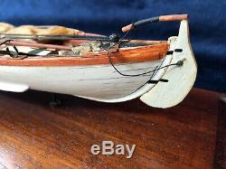 New Bedford Whale Boat Wood Model In Leaded Glass Case Handmade