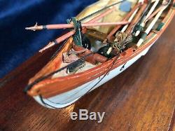 New Bedford Whale Boat Wood Model In Leaded Glass Case Handmade