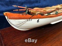 New Bedford Whale Boat Wood Model In Leaded Glass Case Handmade