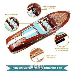 New Riva Aquarama 21 White-Blue Seat Quality Wood Model Boat Christmas Decor