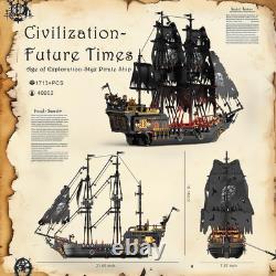 Pirate Ship Building Toys with Lights, Pearl Pirate Ship Model Boat Kit 40002, B