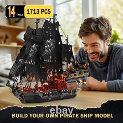 Pirate Ship Building Toys with Lights, Pearl Pirate Ship Model Boat Kit 40002, B