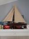 Pre-built Painted Wood Sailboat Model With Fabric Sails & Stand Nautical