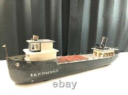 Primitive HAND BUILT SCALE MODEL Cargo Freighter Ship BOAT Edmond Fitzgerald