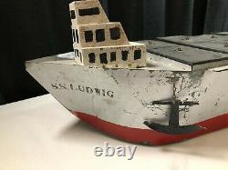Primitive HAND BUILT SCALE MODEL Cargo Passenger Ship S. S. Ludwig boat Freighter