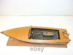 RARE BOUCHER ERA WOODEN MODEL LIVE STEAM 2 CYLINDER BOAT POND YACHT, WithSTAND
