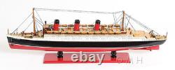 RMS Queen Mary Ocean Liner Wood Model 40 Cruise Ship with Table Top Display Case