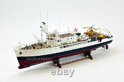 RV Calypso Research Vessel Handmade Wooden Ship Model with lights