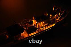 RV Calypso Research Vessel Handmade Wooden Ship Model with lights